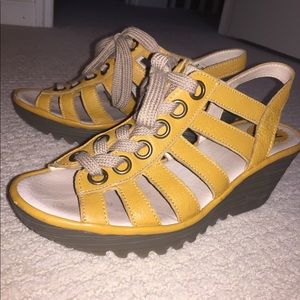 Fly London lace calfskin wedge shoe